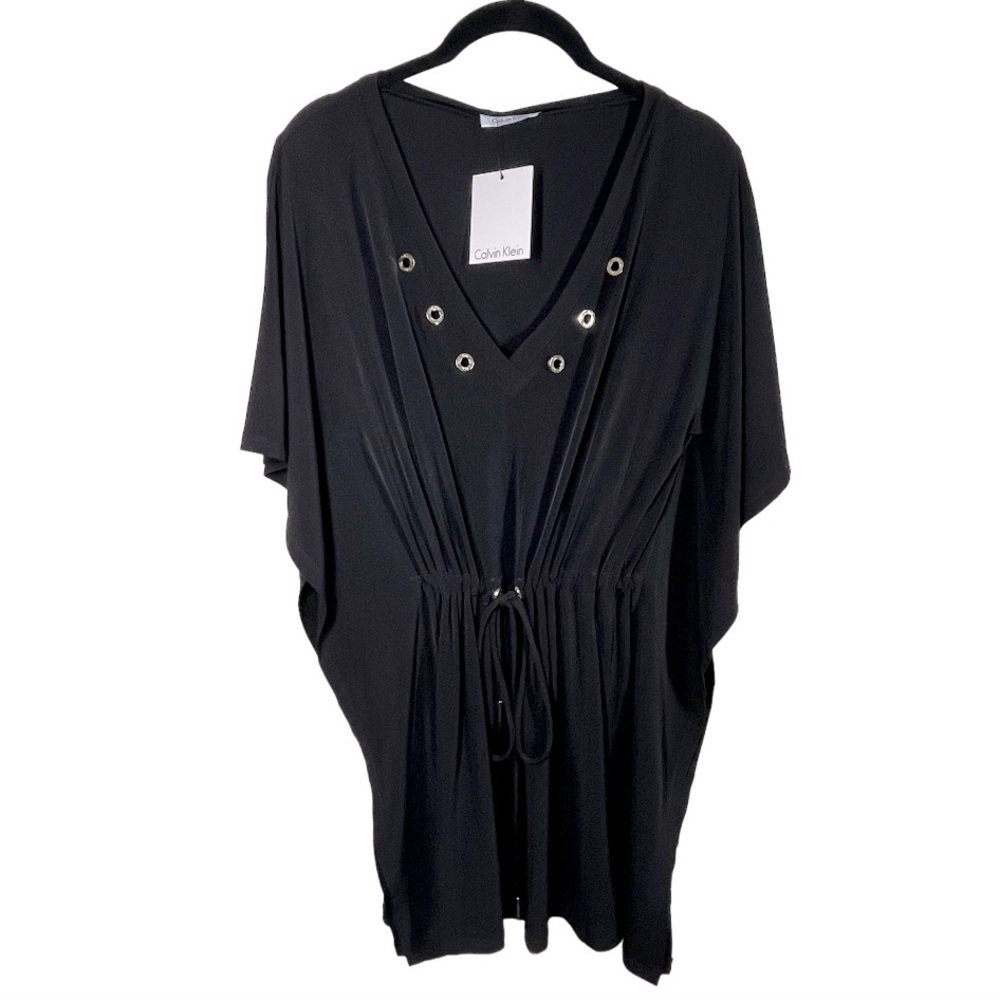 Calvin Klein NWT Swim Cover Up Tunic Top Black Gold S/M